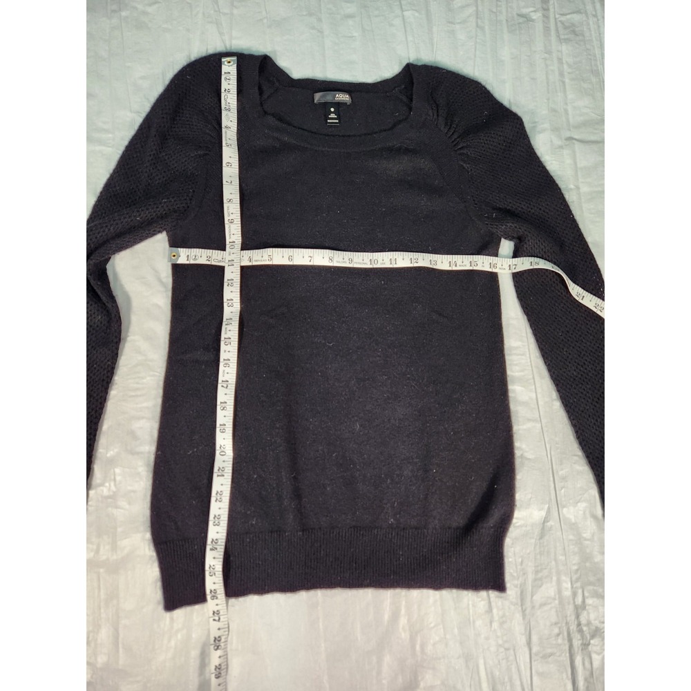 Aqua Cashmere Women's 100% Cashmere Black Sweater Mini Puff Long Sleeve Small S - Picture 4 of 7